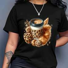 Talla Grande - Camiseta Oversize para Mujer - Camiseta Casual de Corte Holgado para Uso Diario con Estampado de Taza de Café, Tejido Ligero y Transpirable para Conjuntos de Primavera/Verano - negro - Ver 2