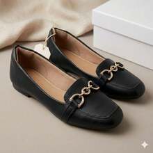 Sapatilha Mocassim Feminina Confortável Bico Quadrado Enfeite Elegante Linha Premium - Preto - Visão 3