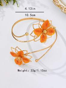 1 pièce Bague de cheville fleur orange, bracelet de cheville ajustable à double couche fleur orange exagérée style européen et américain, accessoire pour vacances et fêtes - Orange - Voir 2