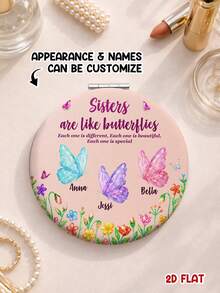 Catygift Custom 1-3 Names Watercolor Crystal Butterfly Wildflower Compact Mirror, Personalized Sisters Inspirational Text Foldable Travel Cosmetic Mirror, Unique Sentimental Birthday Graduation Keepsake Present For Sister & Best Friend - Multicolor - View 11