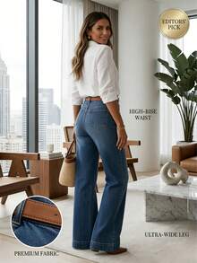 Women's Vintage High-Waisted Wide-Leg Jeans For Spring & Summer | Womenswear Bottom With Figure-Flattering Fit - Zhonglan - View 4