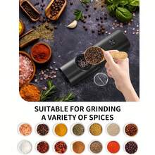 1/2pcs Electric Grinder, Battery Powered, Easy To Operate. Automatic Pepper And Sea Salt Grinder, Kitchen Utensils, Food Grinder, Suitable For Kitchen/Restaurant Food Seasoning, Holiday Gifts. (Without Battery) - Black - View 6
