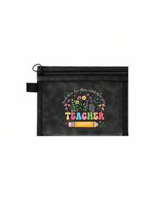Colorful Floral "Teacher" Design Teacher-Themed Mesh Makeup Bag - Zippered Travel Organizer Bag For Cosmetics, Multi-Purpose Makeup Bag, Organizer Bag, Portable Makeup Storage Bag, Jewelry Accessories, Perfect For Back To School, Birthday, Holiday, Teacher's Day And Other Teacher Gifts, Creative Teacher Gift - Multicolor - View 14