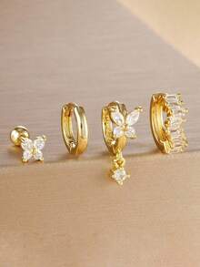 4pcs/Set Cute Butterfly Cubic Zirconia Earrings Set, Women's, 18K Gold Plated, Minimalist Stainless Steel Studs - 4pcs Earrings Set - View 6