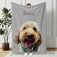 Customized Pet Photo Portrait Blanket: Personalized Flannel Dog/Cat Mom Gift - Multicolor - View 5