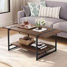 Hodeffior Industrial Coffee Table With 2 Tier Storage Shelf, Rustic Farmhouse Centre Table With Wood Slat Top And Metal Frame, Living Room Coffee Table For Lounge, Flat, Office Or Reception Area - Walnut - View 1