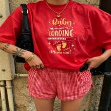 Cute Daily Casual Graphic T-Shirt 100% Cotton Oversized Soft Breathable Casual Crewneck Short Sleeve Top Aesthetic Daily Fashion Lovers Casual Wearers Gift Givers  Basic - 紅色 - 查看 18