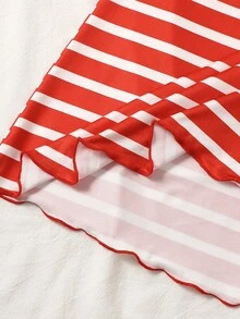 3pcs Women Plus Size Sleepwear, Striped Print, Spaghetti Strap Short Dress, Loose Comfortable Casual Home Dress, Summer Clothing, Summer Women Dress - Multicolor - View 4