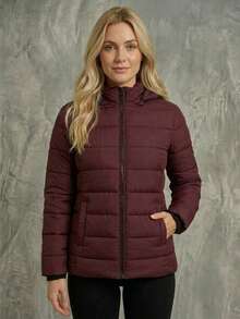Stylish Women's Premium Foreign Puffer Jacket With A Soft, Plush Lining, Lined, With Pockets, For Winter, The World Cup, And Valentine's Day. - 紫紅色 - 查看 2