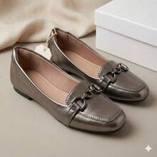 Women's Comfortable Square Toe Loafer With Elegant Embellishment - Premium Line - Dark Grey - View 3