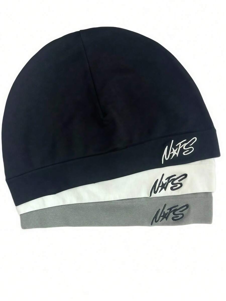 1pc Solid Color Letter Nylon Outdoor Sports Cycling Cap, Soft Breathable Sports Cap, Elastic With Ear Flaps, Unisex With Embroidery,