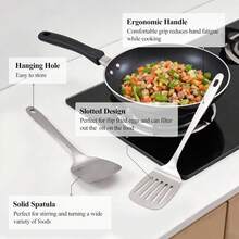 ChefBee Set Spatula Logam 2 Buah - Spatula Pembalik Padat & Berlubang dari Baja Tahan Karat, Peralatan Masak Dapur Tahan Panas, Cocok untuk Membalik Ikan, Menggoreng Telur, Pancake, Aman untuk Mesin Pencuci Piring - MultiWarna - View 4