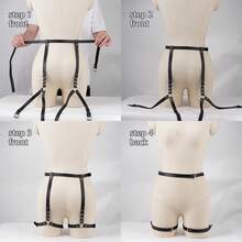 Punk Gothic Adjustable PU Leather Leg & Butt Harness Punk, Gothic, Dark Style, Leg Harness, Butt Harness, Thigh Garter, PU Leather, Adjustable, - 黑色 - 查看 10
