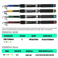 1.8m Telescopic Fishing Rod Set, Equipped With 5.2:1 Pre-Installed Line Spinning Reel, Portable Storage Bag, Ultra-Lightweight Foldable Freshwater Fishing Rod, Suitable For Outdoor Camping, Lakes And Ponds, Beginner Fishing Gift - Green - View 5