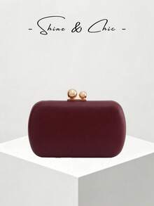 Mini sac de soirée multifonctionnel de luxe pour femme, pochette avec fermoir boule doré glamour, sac à bandoulière et sac bandoulière - Rouge foncé - Voir 11