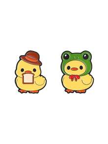 2pcs Ducky Enamel Pin Set, Top Hat Bread Duck & Frog Hat Duck Matching Brooch, Unique Accessories For Fashion Lovers, Perfect Gift Idea - Multicolor - View 10