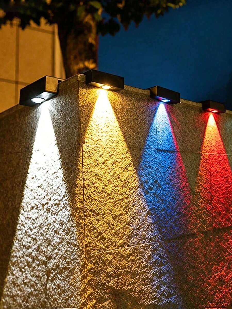 1个户外太阳能围栏灯，装饰性太阳能花园灯，暖白光LED可切换户外壁灯，太阳能围栏照明，户外露台生日礼物，适合送给家人和朋友，适合夏季，可用于庭院、车库、花园、游泳池等的照明。