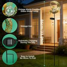 1/2 piezas Luces solares de jardín con estaca de hada de luna, luces decorativas LED de bola de vidrio agrietado para exteriores, luces solares impermeables para paisaje, adecuadas para patio, césped, terraza, camino y macizo de flores, decoración de jardín de hadas, regalo de decoración festiva - Lámpara de jardín de hadas - Ver 13
