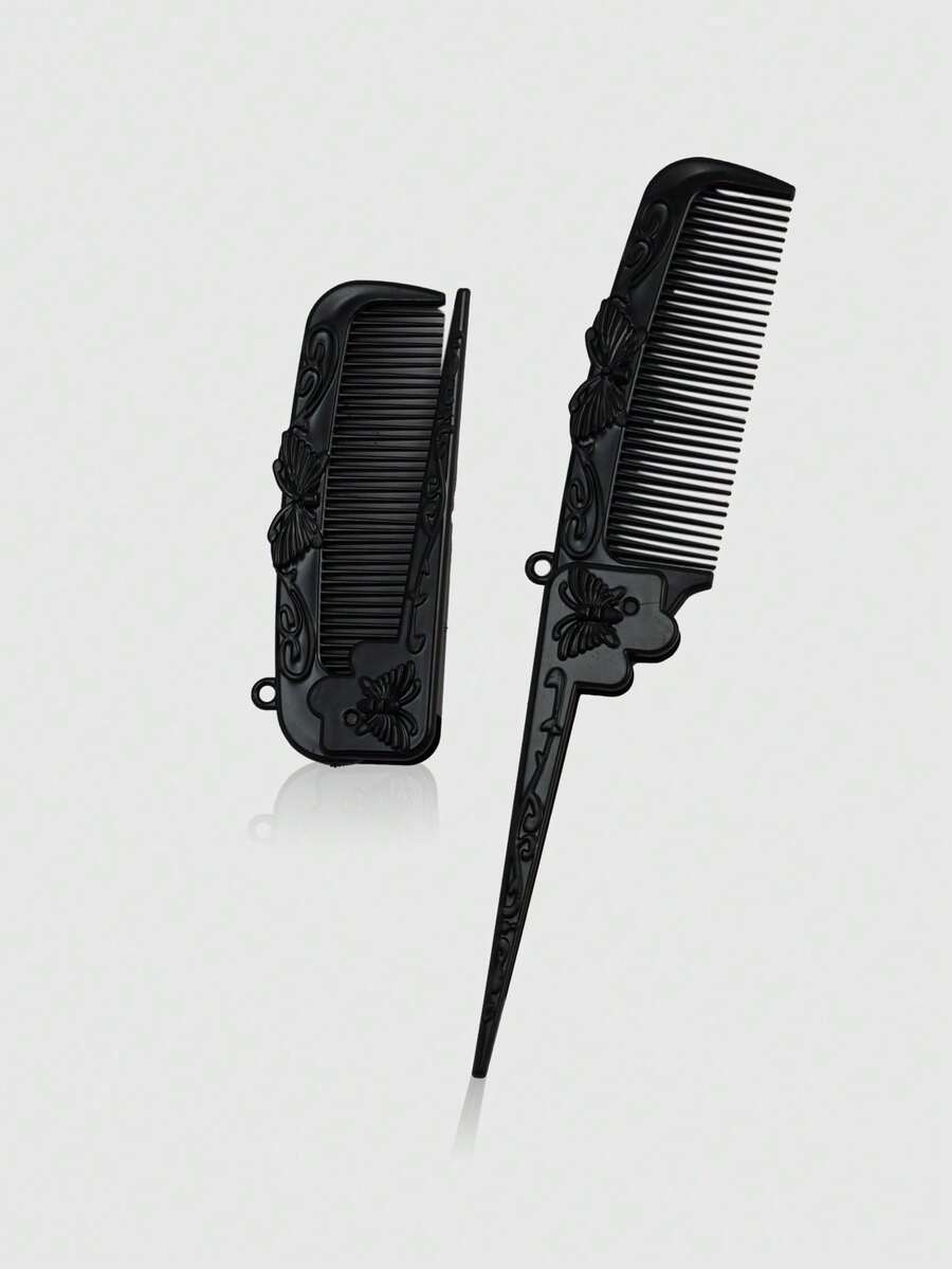 1 Peça Pente de Cabelo Gótico Vintage com Cauda de Borboleta Escura, Pequeno Presente Criativo, Pente Dobrável, Pente Portátil - Multicolorido - Visão 1