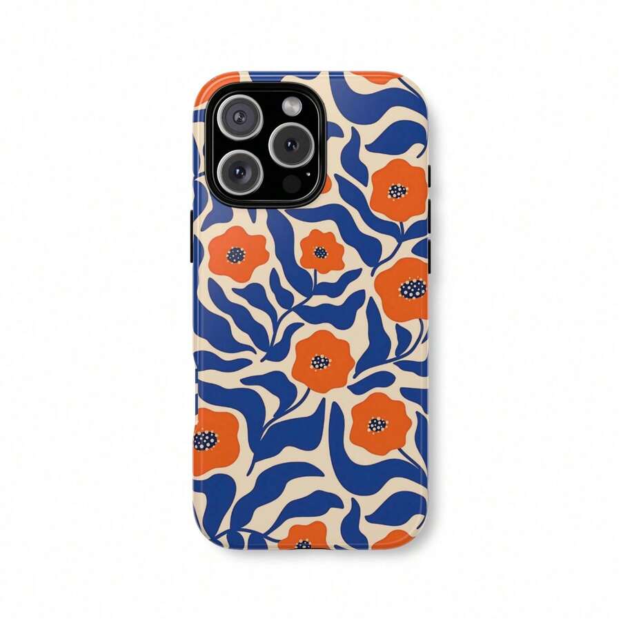 Una elegante funda para teléfono que no incluye cordón ni soporte Shockproof Flower Elements Fashion Matisse Floral Art Orange Flower Pattern Phone Compatible With 17 16 15 14 13 12 11 Pro Spring - Multicolor - Ver 1