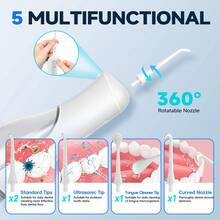 Mornwell F42 Portable Cordless Water Flosser, Wireless Dental Water Flosser Set, 300ML Tank, 15 Cleaning Modes, 5 Jet Tips, IPX7 Waterproof USB Rechargeable Oral Irrigator, Water Jet Floss For Travel Gifts - Multicolor - View 6