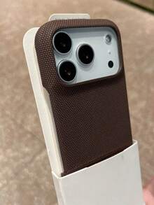 1pc Luxury Knitted Leather Splicing Phone Case Compatible With IPhone 17 AIR 16 15 14 13 12 Pro Max Plus Soft Back Cover Business Unisex - Brown - View 3