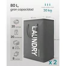 SONGMICS Cesto Ropa Sucia Juego de Cesta de Colada 80 L con Asa Bolsa para Ropa Repelente al Agua para Lavadero Dormitorio Baño MRLH00GN0 - Gris pizarra - Ver 6