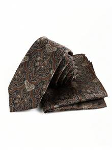 ZLQ&GOU 2 PCS Brown Paisley Flower Jacquard Silk Tie Set, 7cm Men's Tie And Pocket Square Set, Business Wedding Formal Wear - Brown - View 7