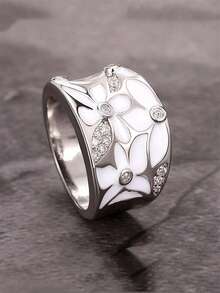 1pc Cute Cubic Zirconia Ring, Women's Wedding Engagement Party Jewelry Valentine's Day Gift - Silver+White - View 19