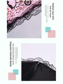 Butterfly Lace Edge Black Parasol, Dual-Use For Sun And Rain, UV Protection Sun Umbrella With Vintage Lace Trim, Lightweight And Compact, Suitable For Beach, Travel, Daily Commute, Outdoor Walks, Perfect For Women, Girls, Ladies, Great Father's Day Gift, Independence Day Essential, Graduation Season Essential, Summer Accessory - Multicolor - View 9