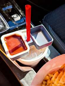Universal Car Cup Holder Insert, 2-Compartment Dip Container, Suitable For Ketchup, Sweet And Sour Sauce, Road Trip Drive-Thru Fast Food Accessory, Driver Use - Multicolor - View 4