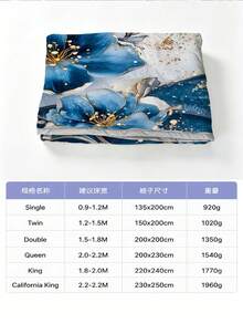1件大花卉圖案大理石紋理夏季涼感被，適合春夏裝飾，柔軟床上用品套裝，畢業/度假/生日/返校裝飾理想之選，完美適用於房間裝飾、家居裝飾、臥室裝飾、宿舍裝飾及父親節禮物 - 彩色 - 查看 3