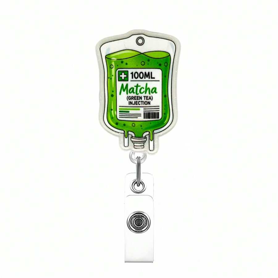 TONAVIETO 1pc Green Infusion Bag Badge Reel Acrylic Retractable Badge Holder Clip With Swivel Alligator Clip For Nurse, Doctor, Nursing Student, Hr, Office Workers - Green Infusion Bag - View 1