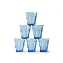 DURALEX | Set Of 6 Picardie Marine Blue 250ml Tempered Glass Water Glasses, Low Tempered Glass Tumblers With Embossed Design, Stackable, Dishwasher And Microwave  , Home & Kitchen - Picardie Marine - View 1