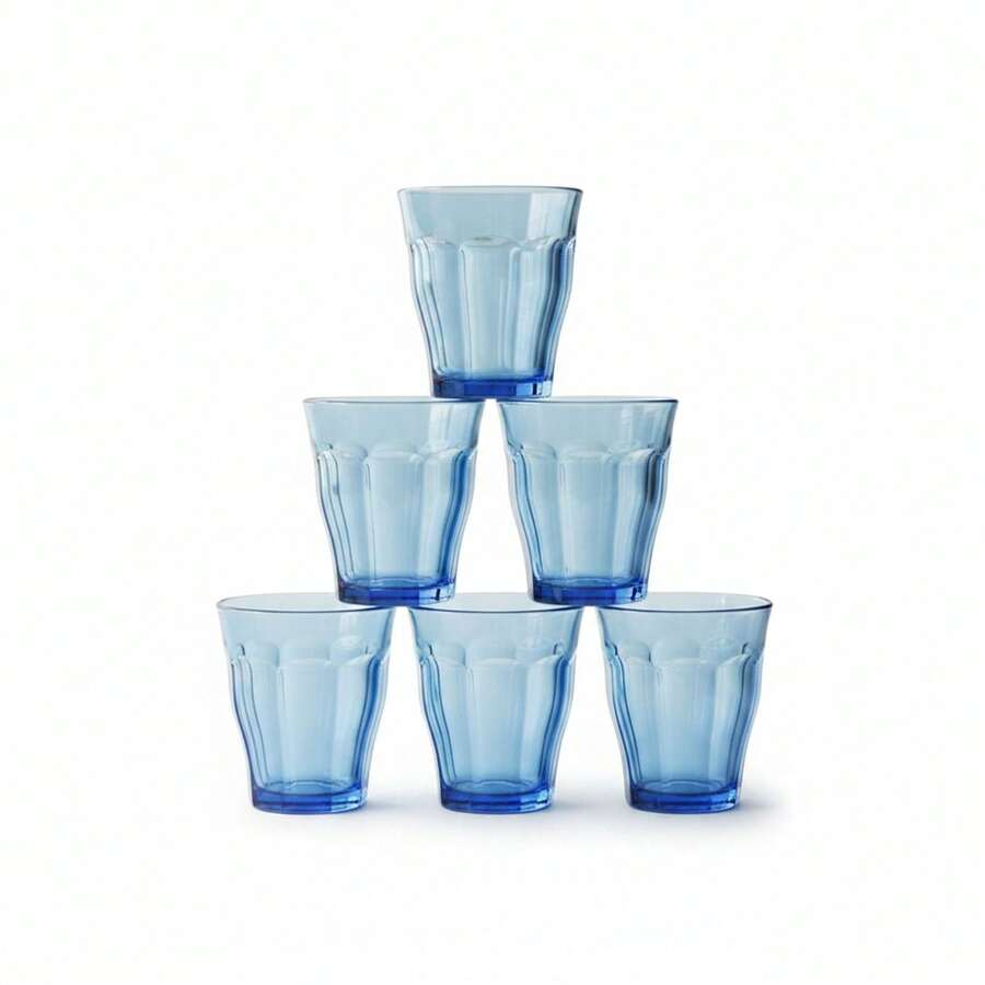 DURALEX | Set Of 6 Picardie Marine Blue 250ml Tempered Glass Water Glasses, Low Tempered Glass Tumblers With Embossed Design, Stackable, Dishwasher And Microwave  , Home & Kitchen - Picardie Marine - View 1