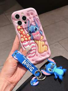 Disney Lilo And Stitch Phone Case : 3D Fluffy Pattern Border Protector Phone Soft Phone Case With A Free Cute Stitch Bracelet Chain Lanyard, Stitch, Lilo, Angel, For Apple 17 Promax 17 Pro 16 15 14 13 12 11 Pro Max XS Max X XR Soft Cover Summer Phone Case - White - View 3