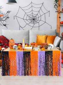 1pc Halloween Sequin Foil Tassel Table Skirt, Halloween Party Decoration, Suitable For Birthday, Back To School Party, Rectangular Round Table, Halloween Party Tabletop Decoration, Indoor Outdoor Party Supplies, Perfect Halloween Party Tabletop Decoration - A - View 4