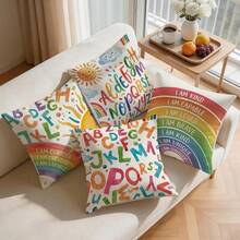 4pcs/1pc Rainbow Letter Learning Design Pattern Pillowcase Without Insert, Single-Sided Printed Pillowcase, Suitable For Living Room Bedroom Home Decor, All Seasons Pillowcase - Multicolor - View 8