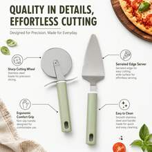 1set Stainless Steel Pizza Cutter Wheel & Serving Spatula Set, Non Slip Handle Baking Tool For Pizza Cake Pastry - View 4