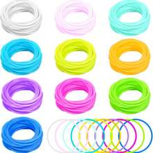 12/30 Pcs Multicolor Silicone Jelly Bracelets Rainbow Glow Neon Stretchable Gummy Rubber Bracelets Hair Ties Party Favor For Adults Women (Random Color) - View 12