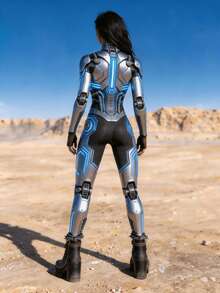 Future Warrior Jumpsuit, Music Festival Cosplay, Stage Performance Costume, Music Festival, Party Rave, Y2K Halloween Party, Role Play - Blue - View 2
