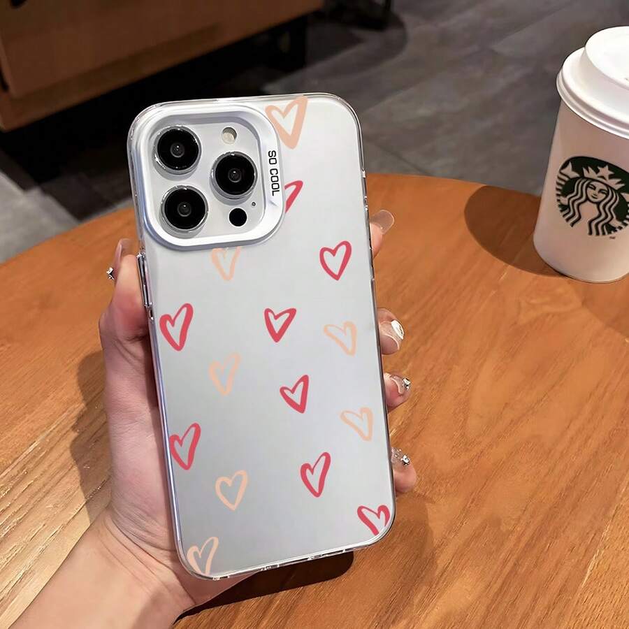 Simple Couple Design With Small Hearts All Over The Screen, Apple 17 Phone Case,  14/15 Pro Max Anti-Drop AIR Protective Cover - Silver Casing - White - ZJ2954 - View 1
