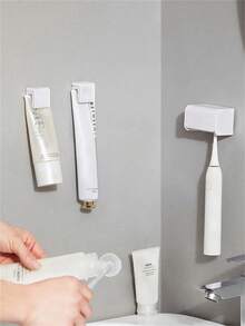 1 Set No-Drill Wall-Mounted Toothbrush Holder With Lid, Electric Toothbrush Storage Rack, Bathroom Toothpaste Organizer, 2/5/6-Slot Self-Adhesive Toothbrush Storage Box, Home Bathroom Storage Organizer - White - View 8