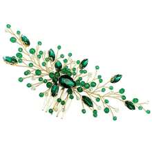 Green Bridal Updo Hair Accessory Handmade Vintage Wedding Hair Comb Rhinestone Hair Pin - Green - View 4