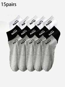 5/10/15 Pairs Men's Babous Mountain Logo Short Boat Socks Multi-Color Assortment, Versatile Daily Wear, Multiple Sizes Available, Simple Classic Men's Socks Set - Multicolor - View 17