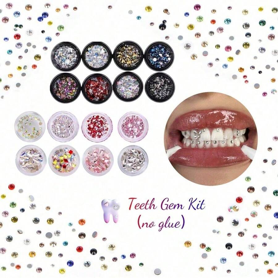 29PCS/1 Set Colorful Geometric Pattern Tooth Gem Set, Shiny Fashion Tooth Accessories, Suitable For Women's Daily, Party, Gift, (Glue Not Included, With Box) - Multicolor - View 1