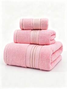 1pc Towel/Bath Towel & 2pcs Set (Bath Towel + Towel)/2pcs Bath Towel Set, Premium Cotton, Reversible, Gold Ribbon, Thick, Absorbent, Soft, Skin-Friendly, Bathroom Essentials - Pink - View 17