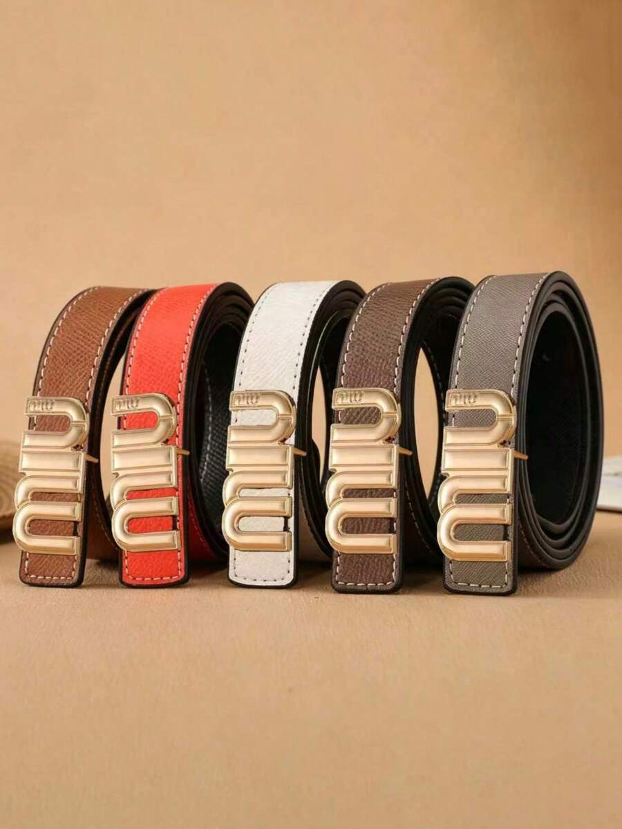 Women's Palm Print Leather Belt, Fashionable Minimalist Versatile Jeans Waist Belt, Korean Style - Multicolor - View 1