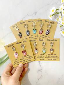 10 Sets Fun Little Owl Keychains, Cute Owl Keychains With German Lucky Owl Cards, Bag Charms, Shoe Charms, Perfect For Halloween/Thanksgiving, Best Gift For Lovers/Best Friends, Positive Little Gifts, Thanksgiving/Halloween Lucky Little Gifts - Multicolor - View 6