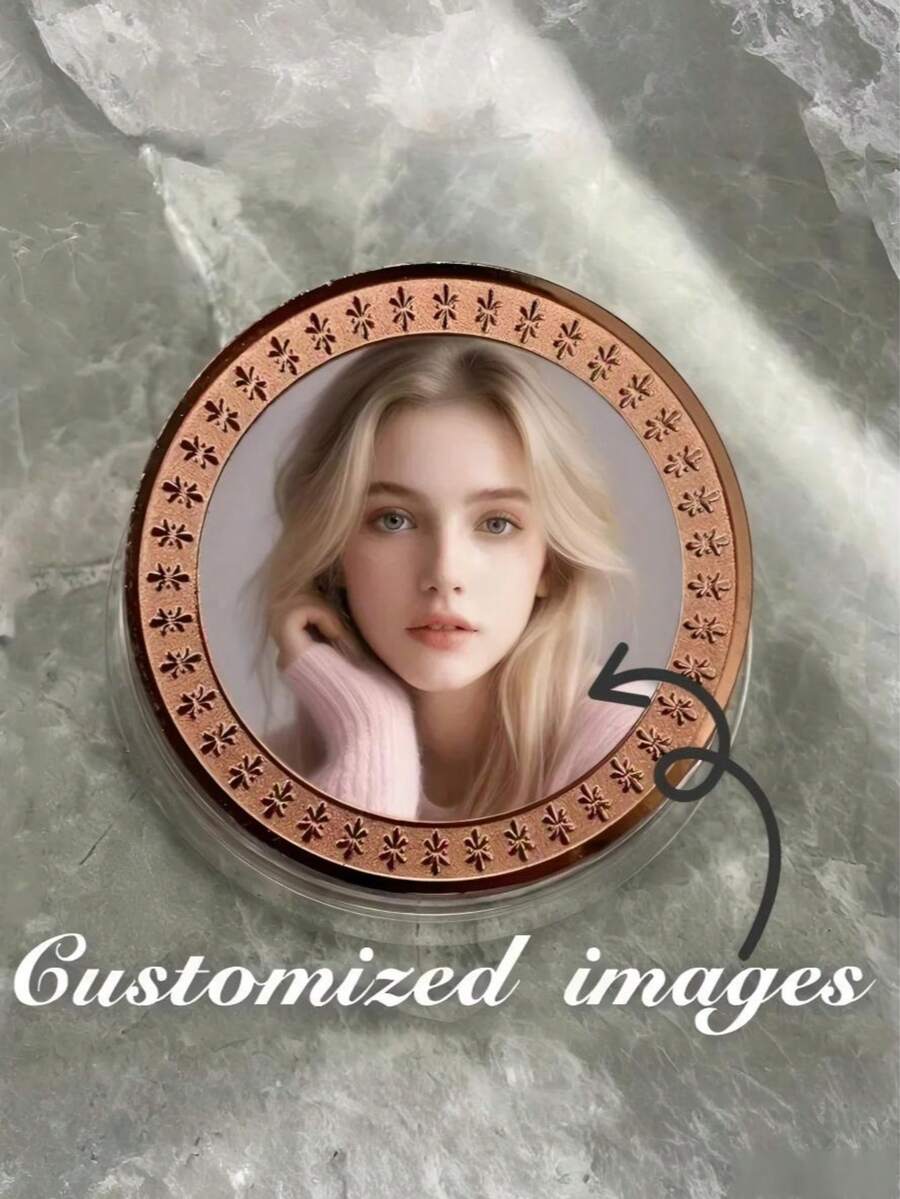 [Personalizado] 1 pieza Moneda conmemorativa redonda de artesanía con imagen personalizada, colección de monedas decorativas con foto de pareja, regalo para vacaciones - Bronce - Ver 1